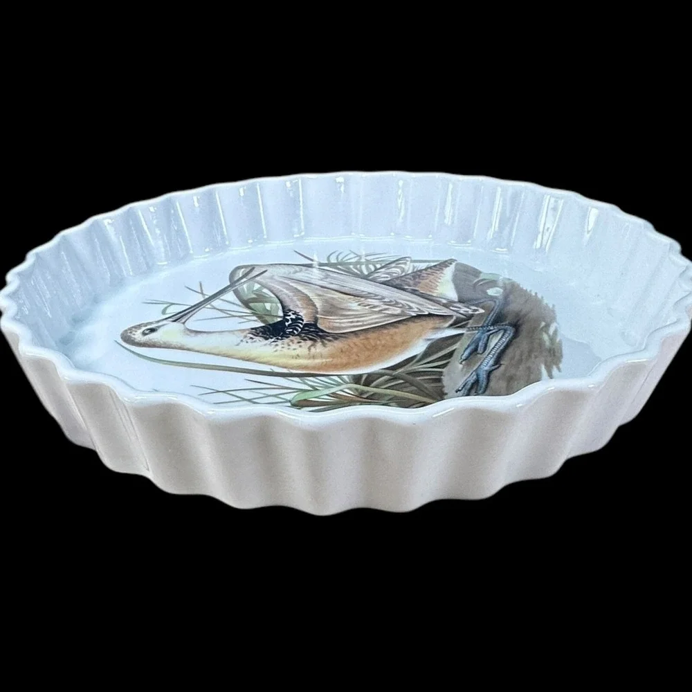Le Faune Tart Quiche Dish W/Bird Nancay L‎ Lourioux Porcelain Round 9.5